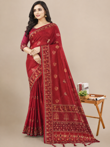 Maroon Printed Saree