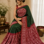 Dark Green and Maroon Bandhani Saree