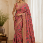 Pink Floral Mirror Work Saree – A Celebration of Traditional Craft