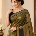 Olive Green & Black Gold Woven Saree