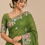 Green Floral Embroidered Saree