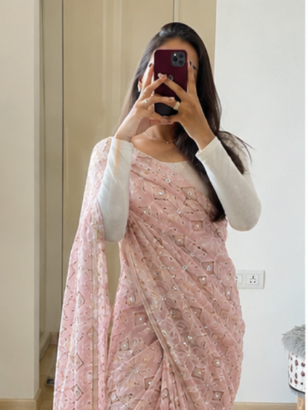 Pastel Pink Embroidered Saree