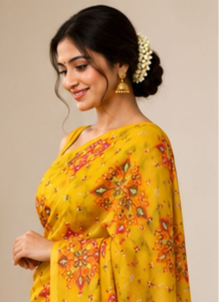 Vibrant Yellow Bandhani-Inspired Saree